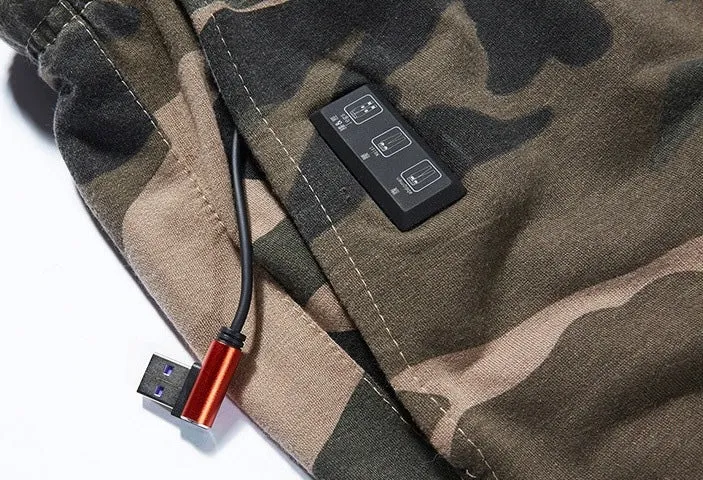 Camouflage Heated Cargo Pants With Portable Charger - Multi-Pocket Outdoor Trousers for Hunting, Fishing