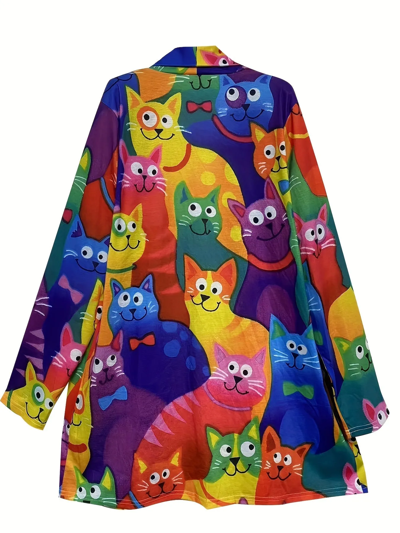 Cartoon Cat Print Plus Size Open Front Cardigan