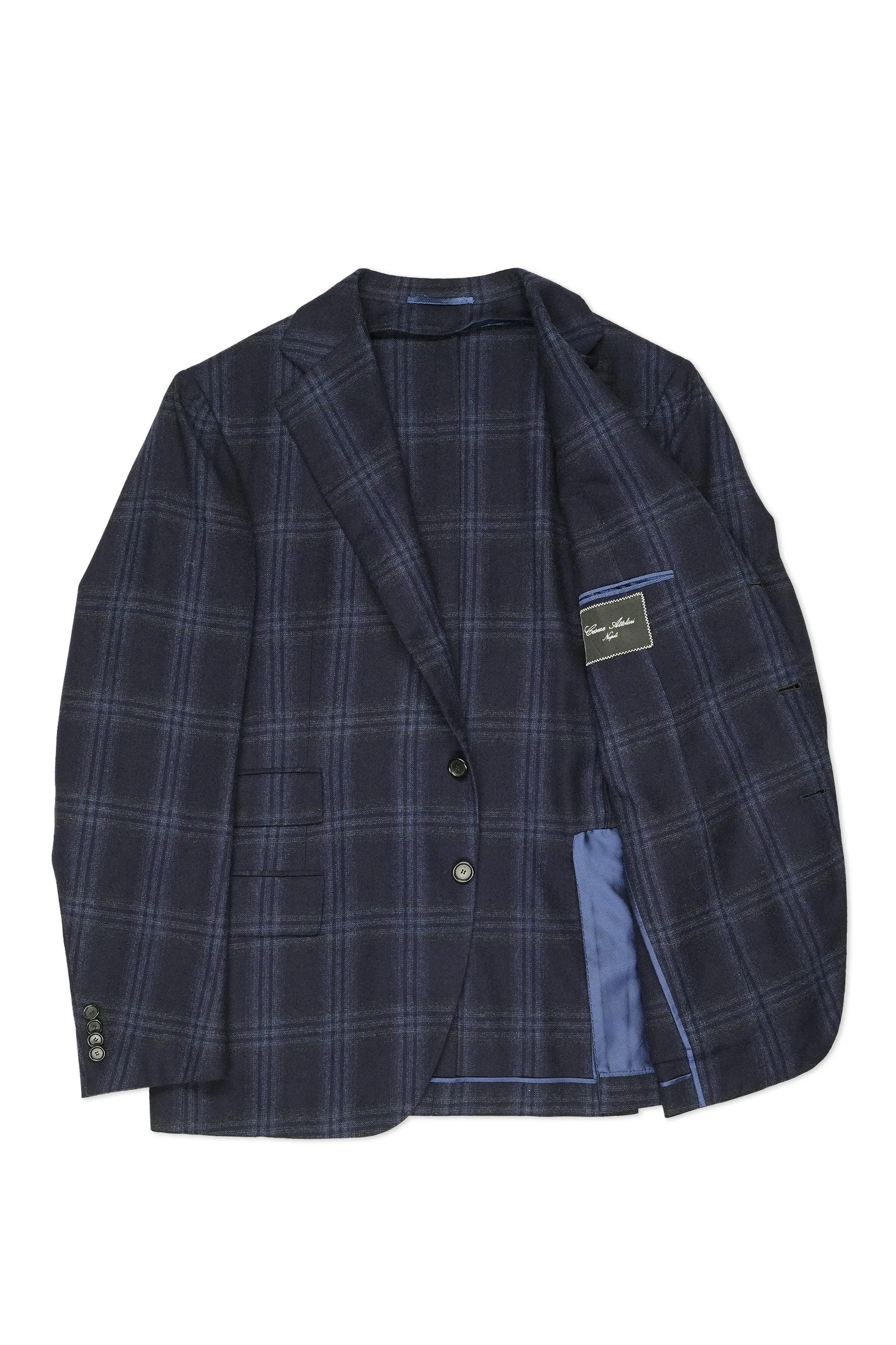 Cesare Attolini Navy Check Wool Silk Sport Coat