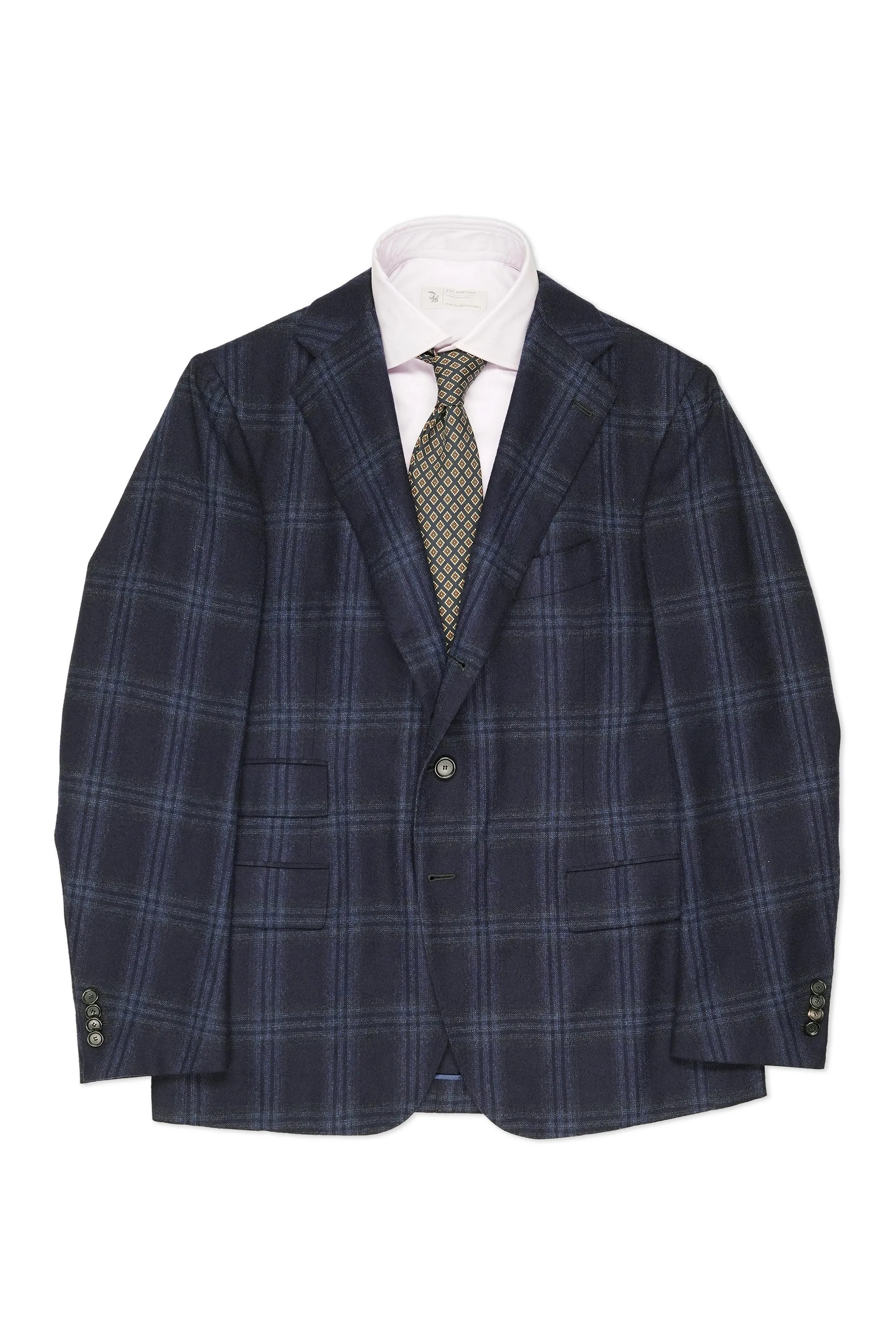 Cesare Attolini Navy Check Wool Silk Sport Coat