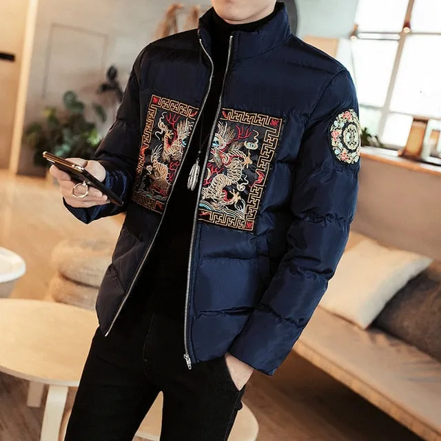 Chinese Style Embroidery Stand Collar Casual Design Men Jacket