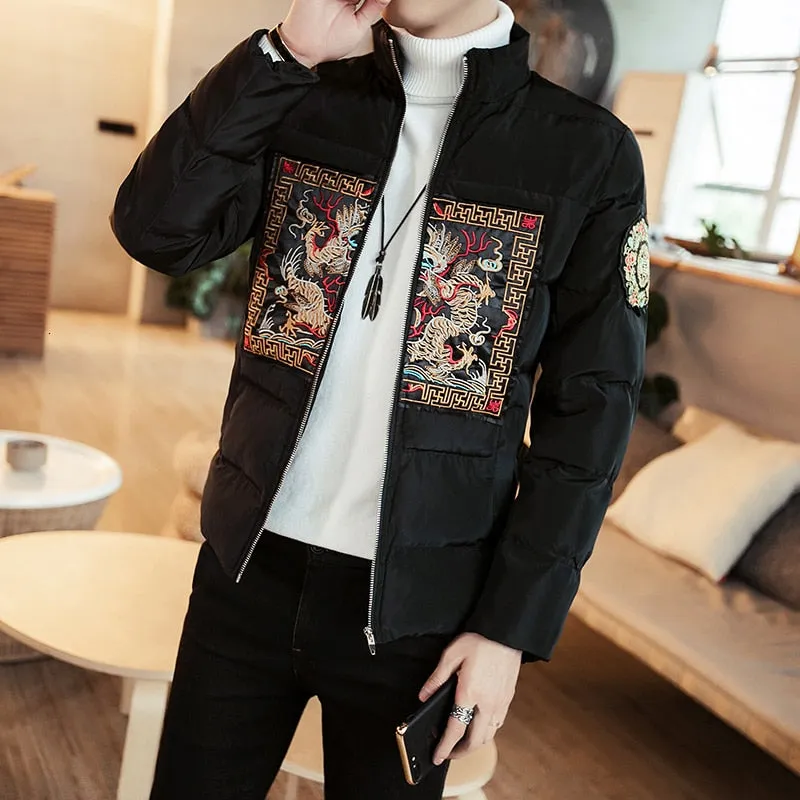 Chinese Style Embroidery Stand Collar Casual Design Men Jacket