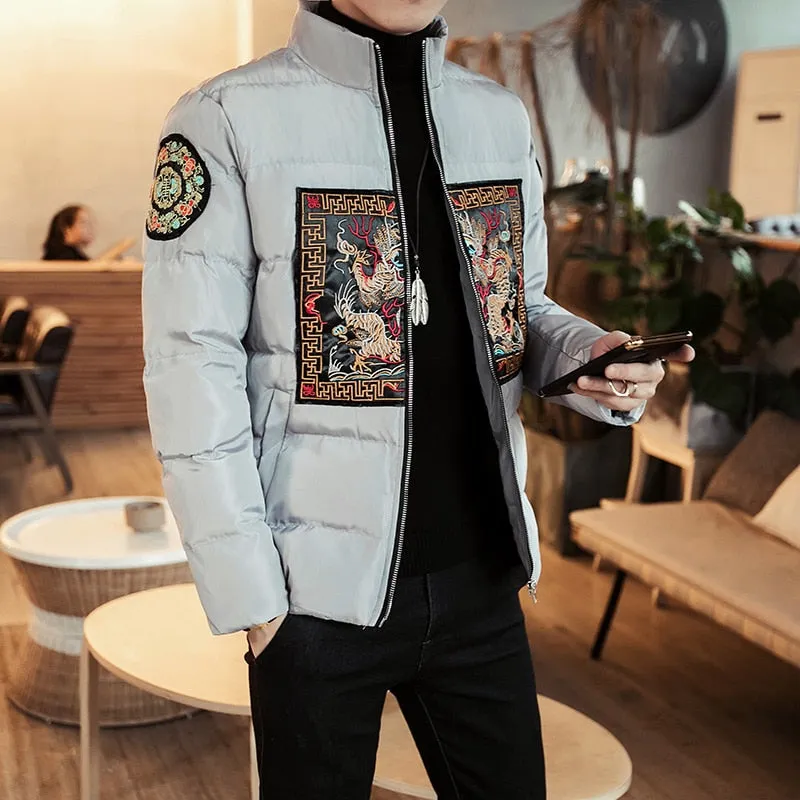 Chinese Style Embroidery Stand Collar Casual Design Men Jacket