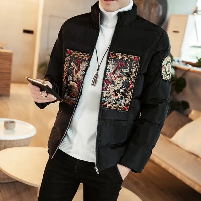 Chinese Style Embroidery Stand Collar Casual Design Men Jacket