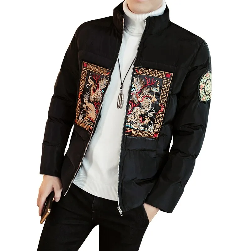 Chinese Style Embroidery Stand Collar Casual Design Men Jacket