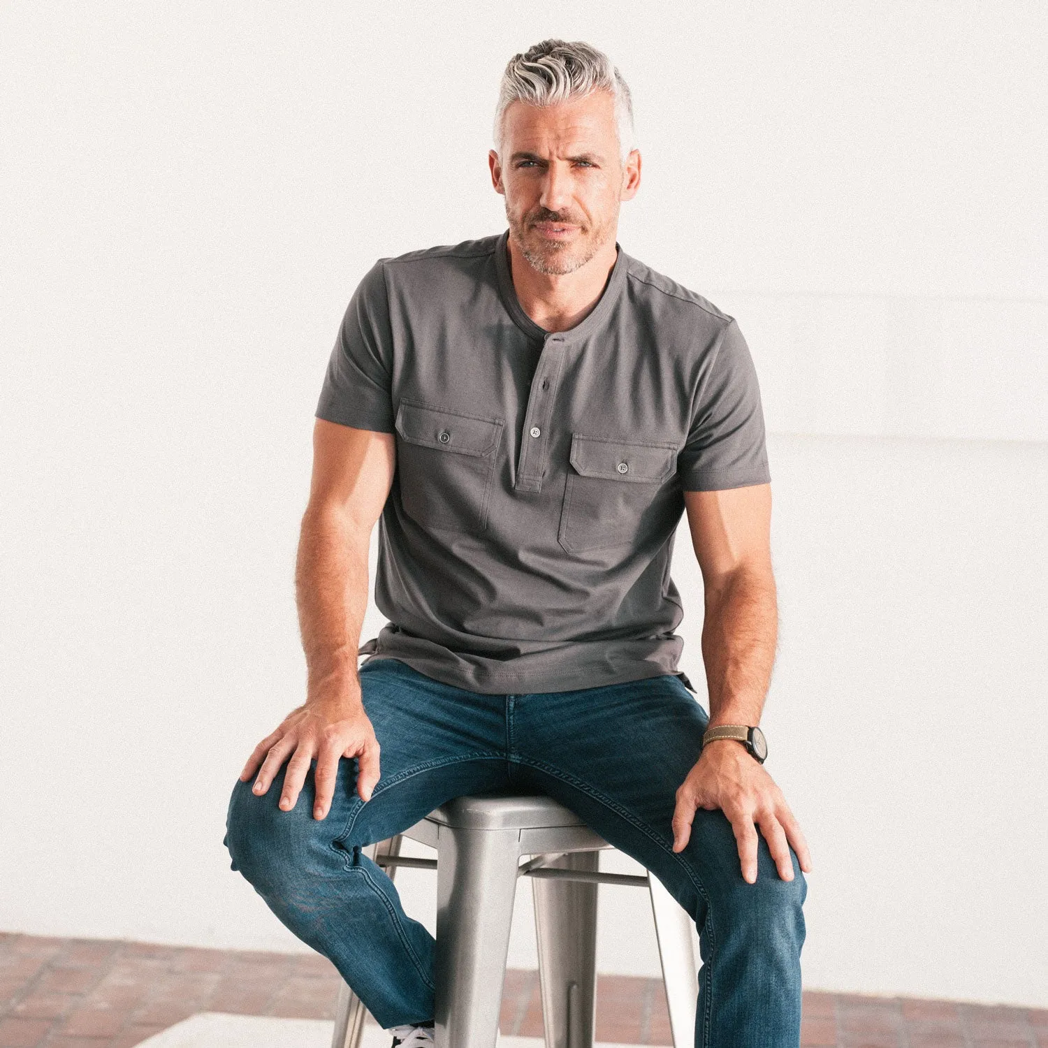 Constructor Short Sleeve Henley Shirt –  Slate Gray Cotton Jersey