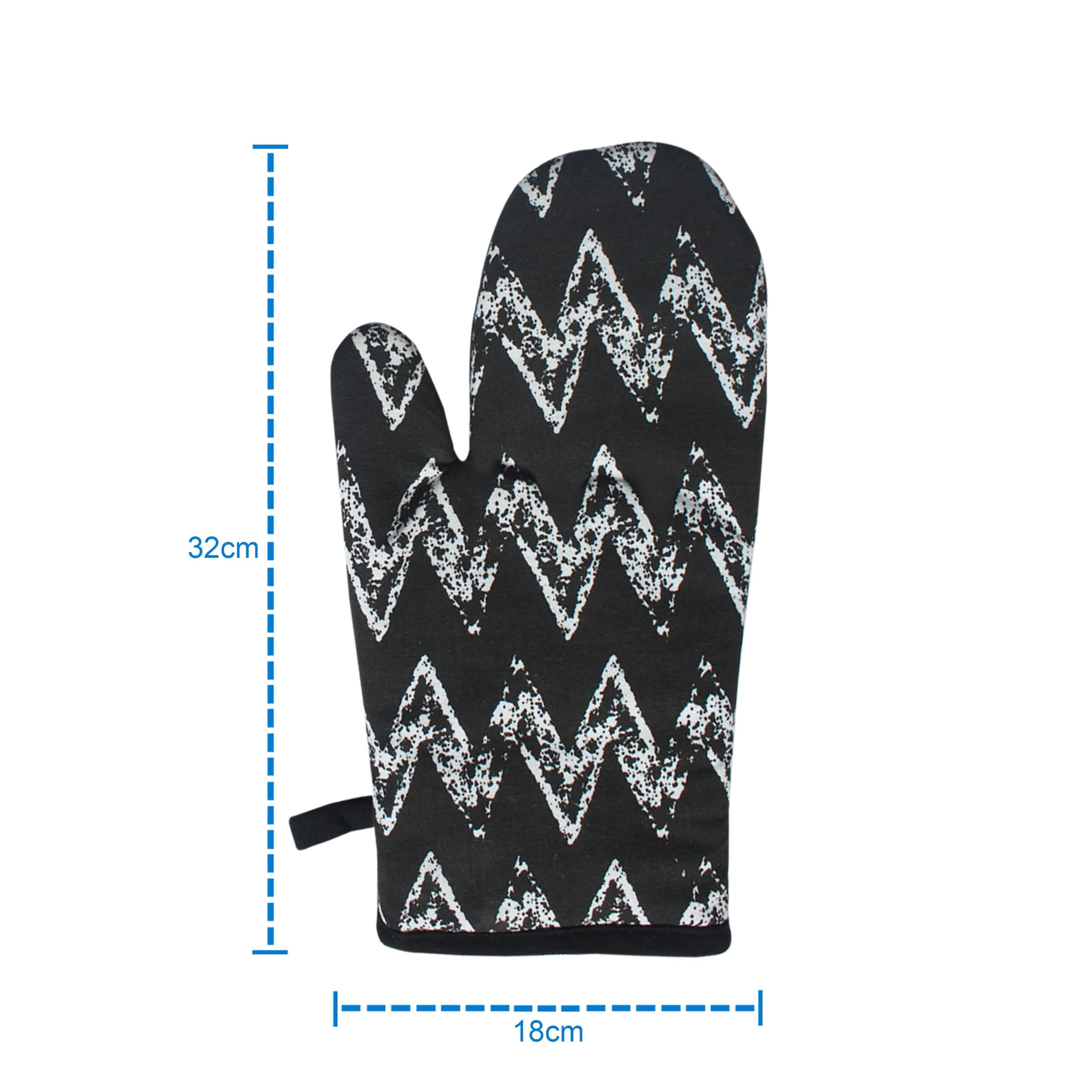 Cotton Black Zig-Zag Oven Gloves Pack Of 2