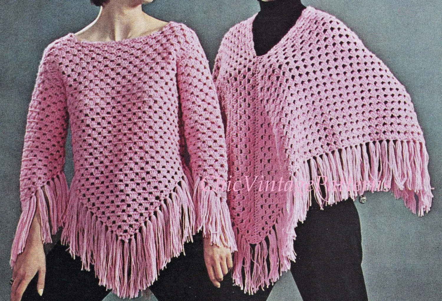 Crochet Poncho Digital Pattern, Ladies Poncho or Tunic, Fringed