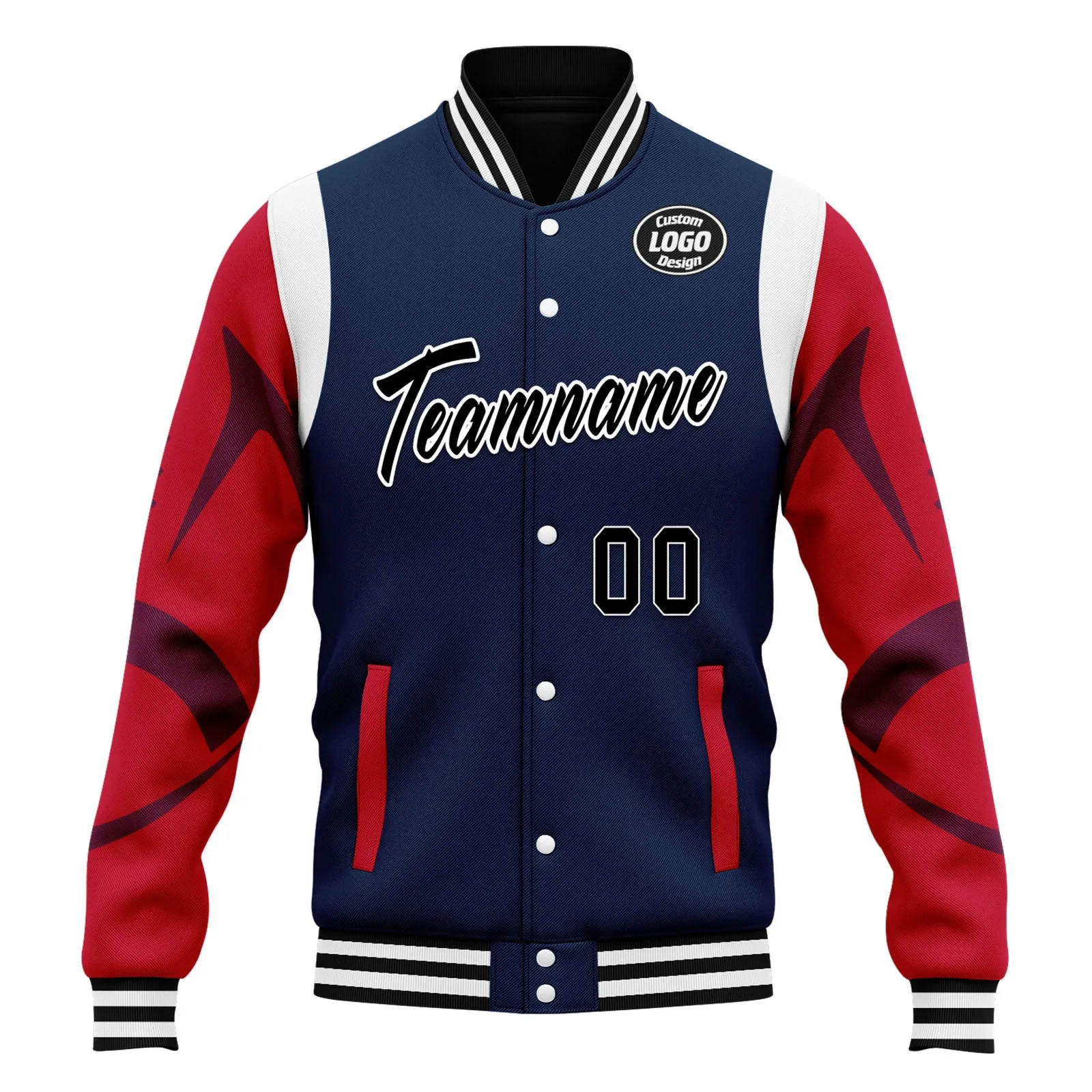 Custom Blue New England Jacket Bomber Full-Snap Varsity Letterman Personalized Jacket FZ005-D025004-26