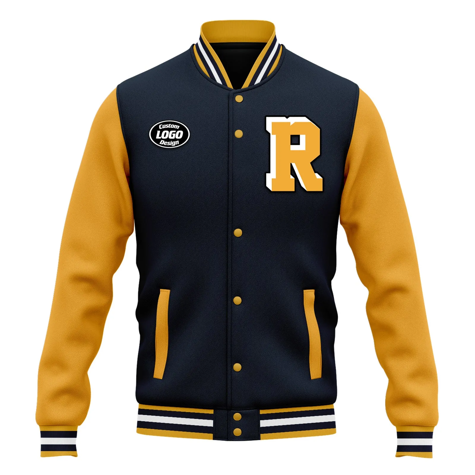 Custom Blue Yellow Waterproof Jacket Bomber Full-Snap Varsity Letterman Personalized Jacket FZ007CD-D020316-6