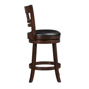 Dark Cherry Swivel Counter Height Chair with Faux Leather Upholstery