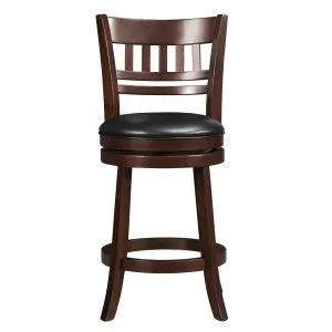 Dark Cherry Swivel Counter Height Chair with Faux Leather Upholstery