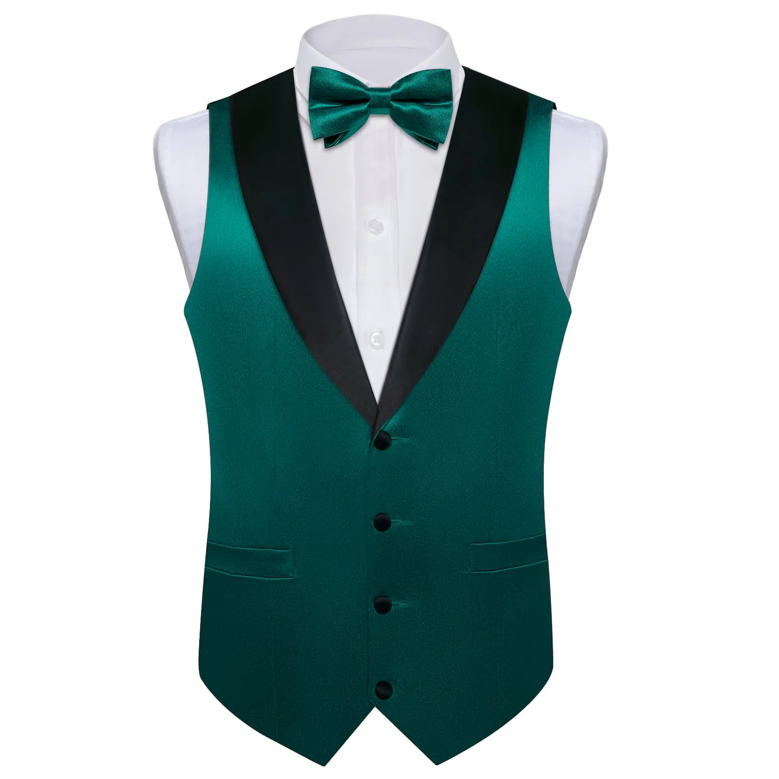 DiBanGu Tuxedo Vest Midnight Green Solid Silk Mens Vest and Bow Tie Set for Formal