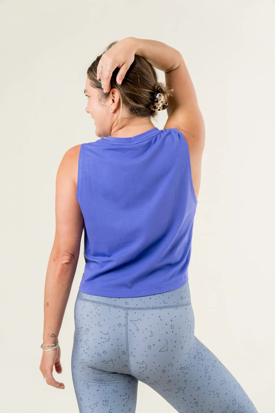 Don't Distress Balance Cropped Tank - Blue Violet