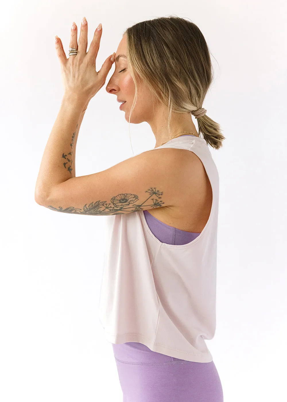 Don't Distress Balanced Cropped Tank - Cream Lavender