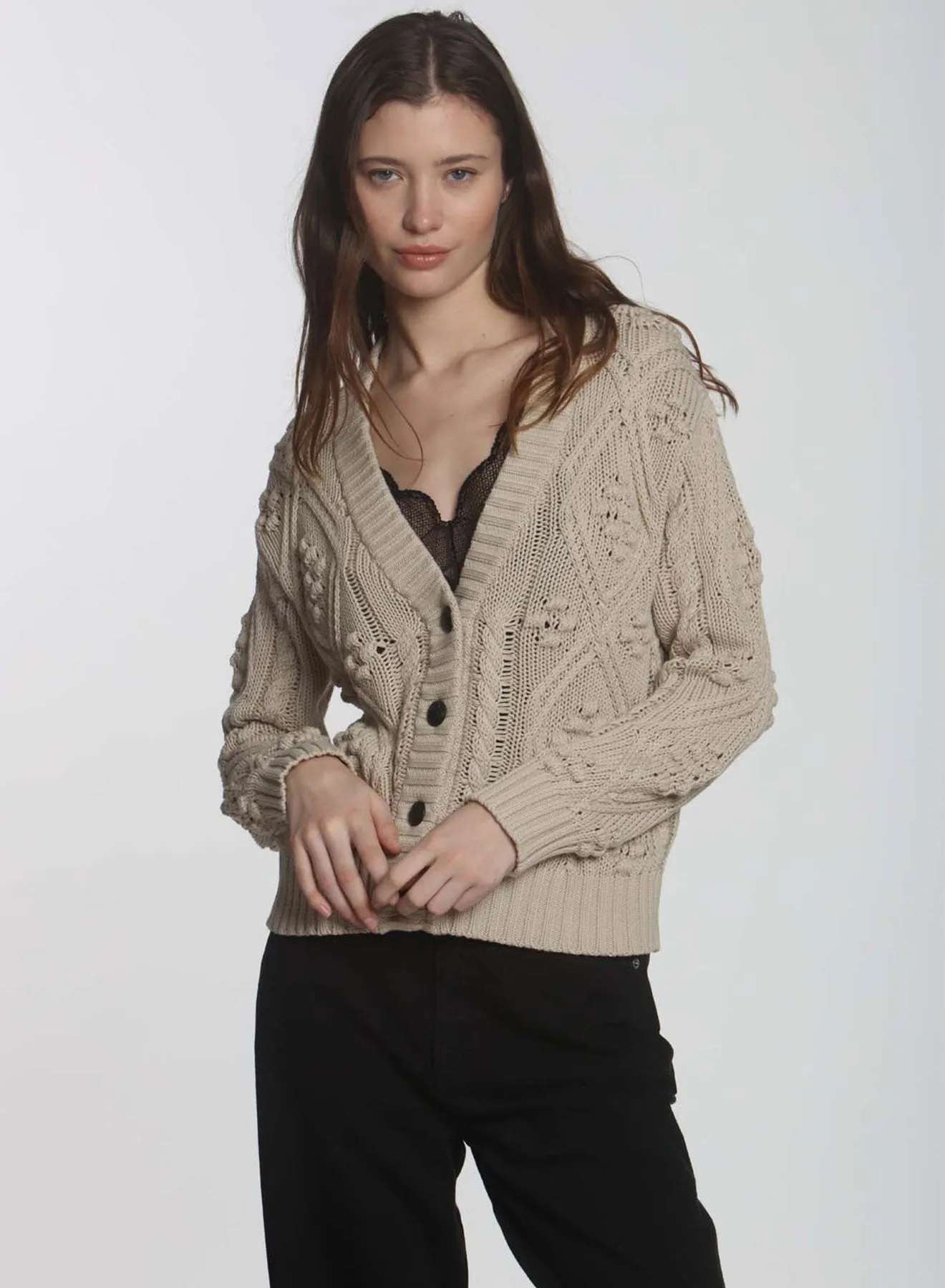 Double Diamond Cardigan - Wheat