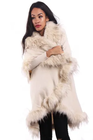 Double Layered Faux Fur Trim Poncho