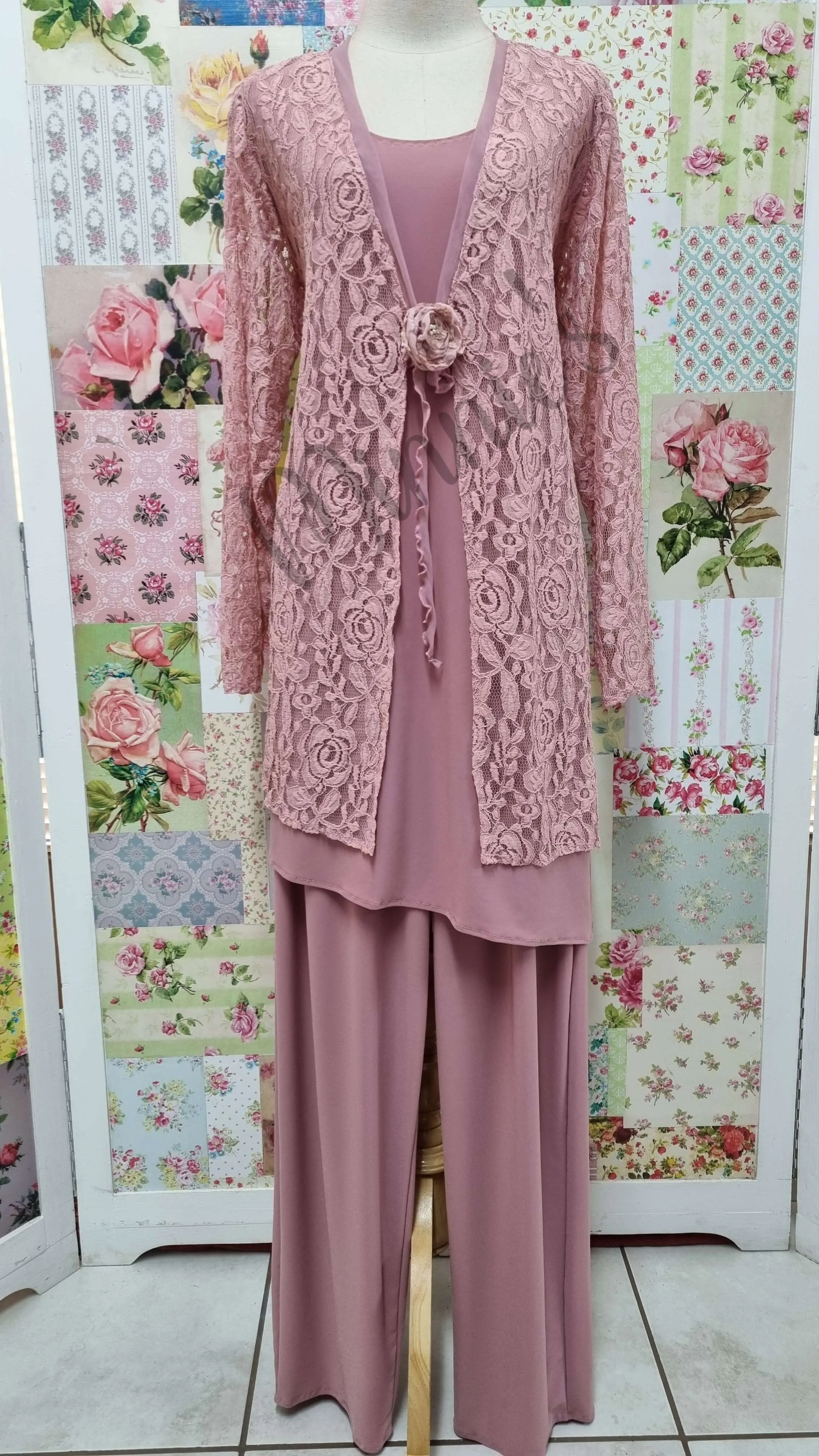 Dusty Pink 3-Piece Pants Set LR0257