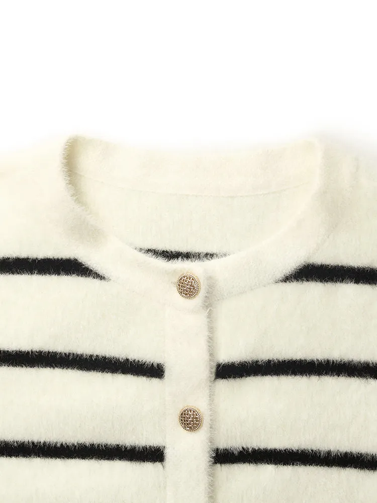 Eco-Friendly Mink Knitted Striped Women Cardigan