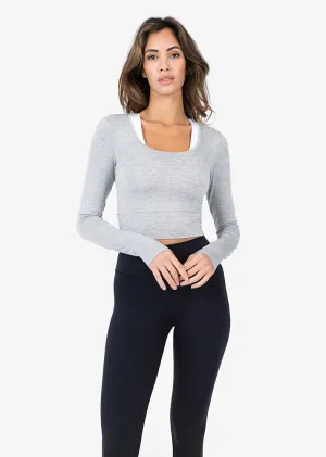 Elevate Aloe Cropped Long Sleeve Top Grey Marl