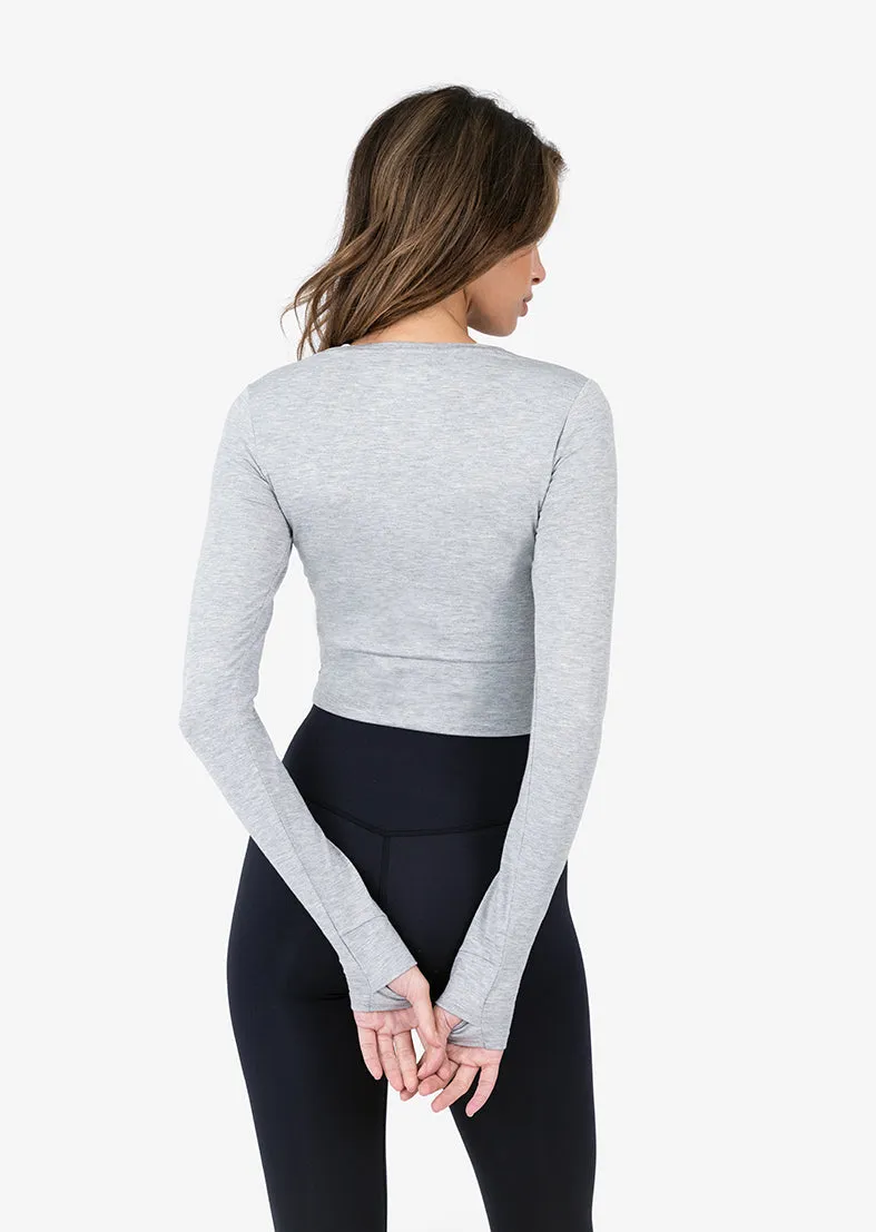 Elevate Aloe Cropped Long Sleeve Top Grey Marl