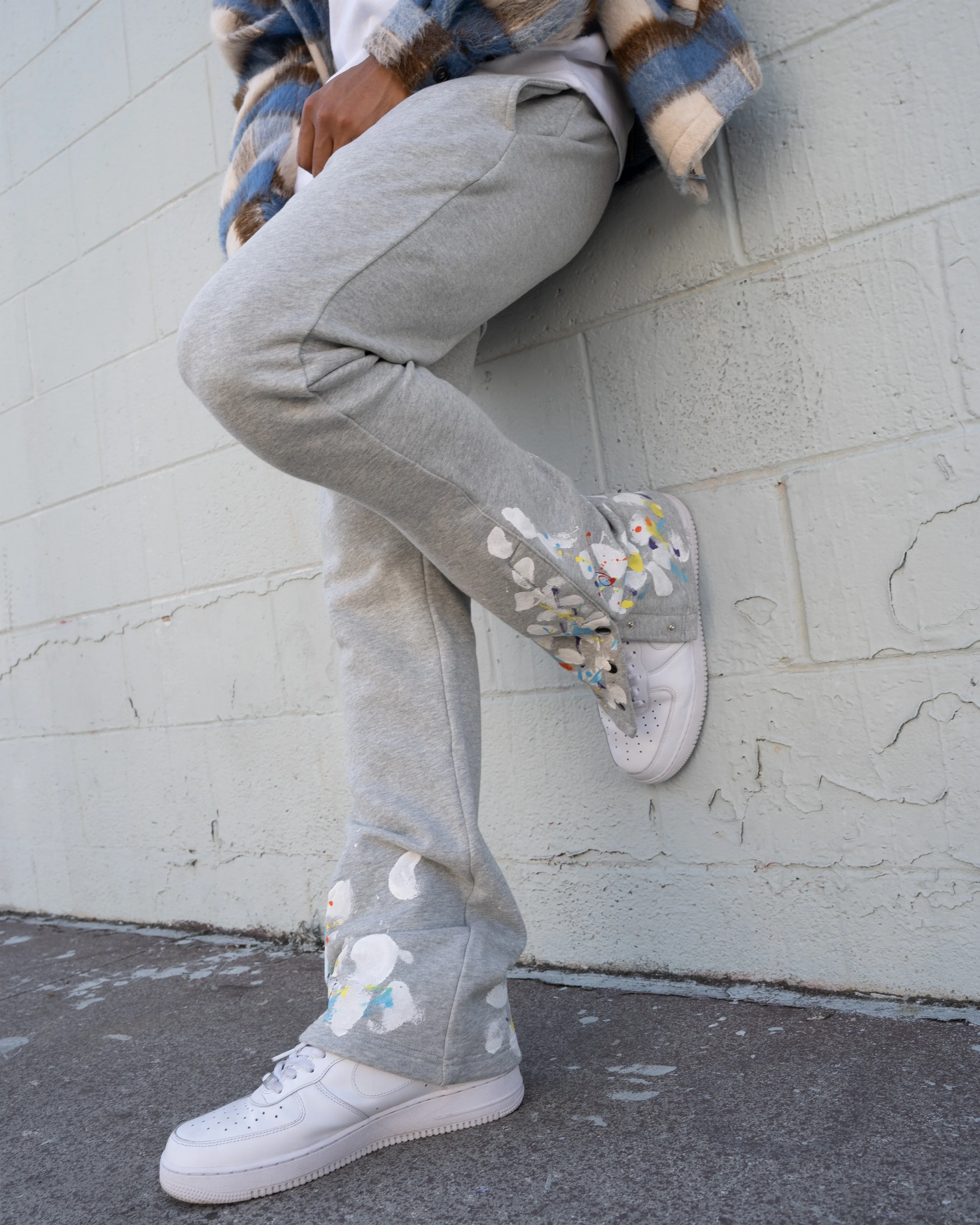 EPTM PAINT SNAP FLARED PANTS - HEATHER GREY