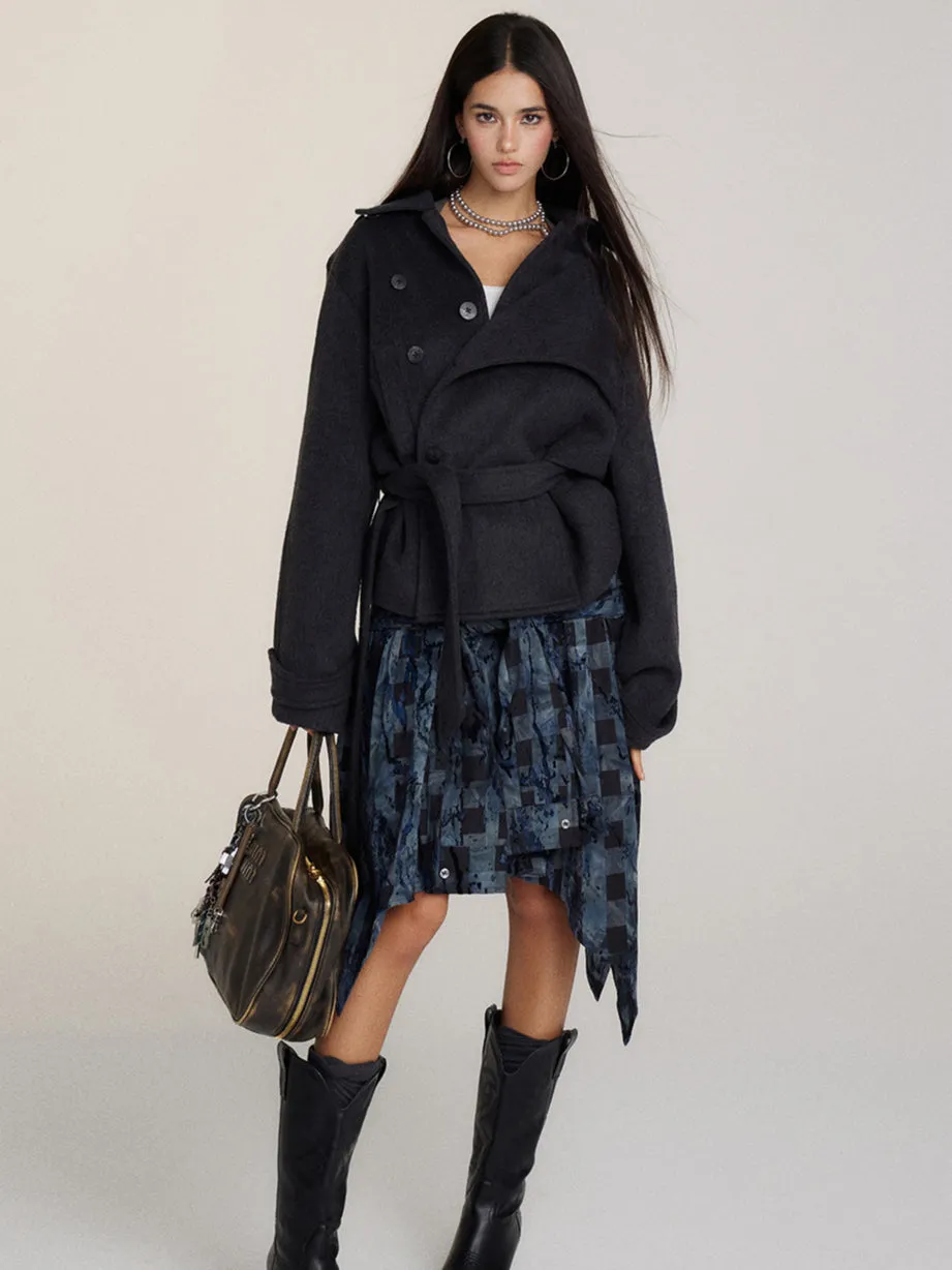 Faux Two-Piece Belted Layered Coat