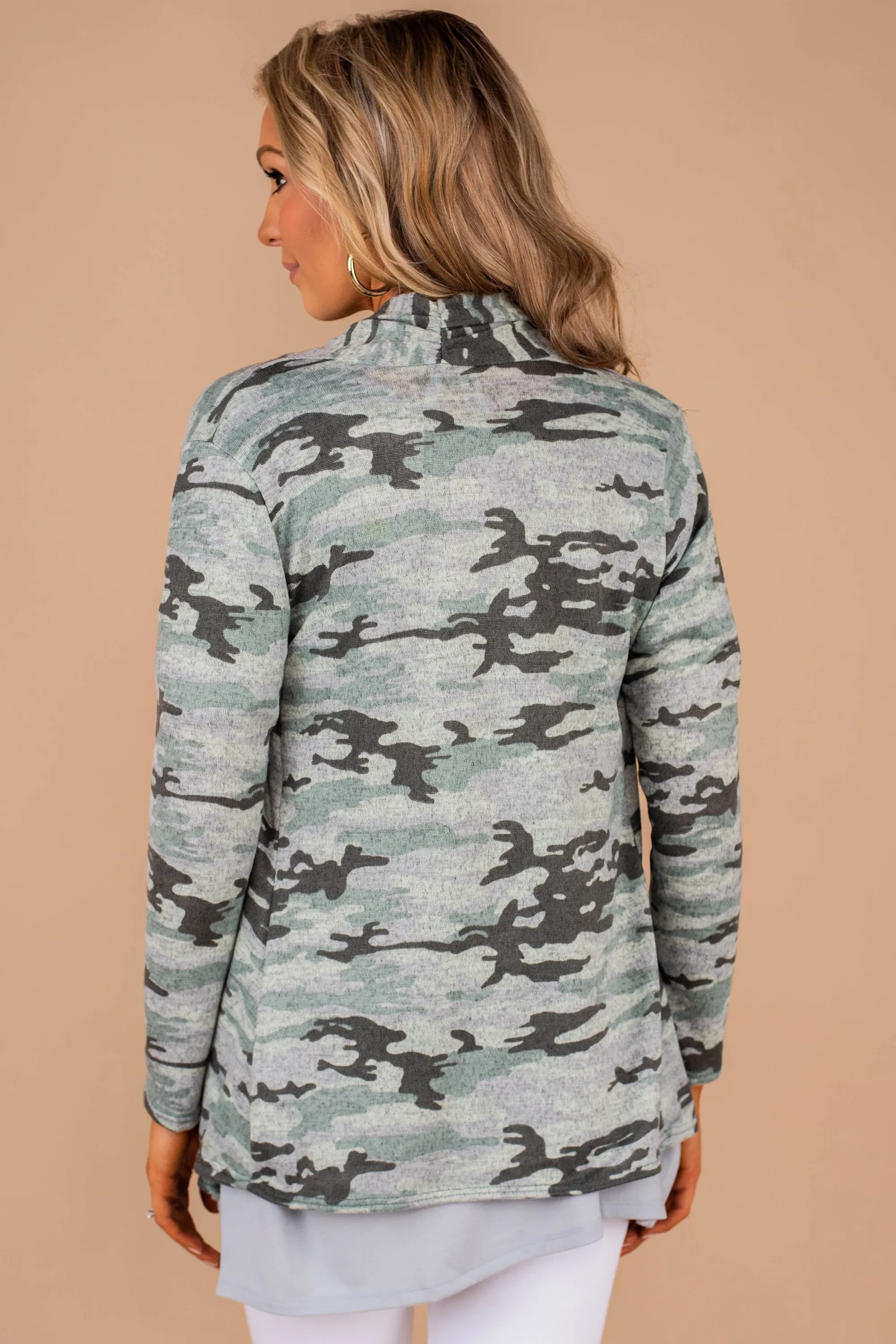 Feel The Vibes Olive Green Camo Cardigan