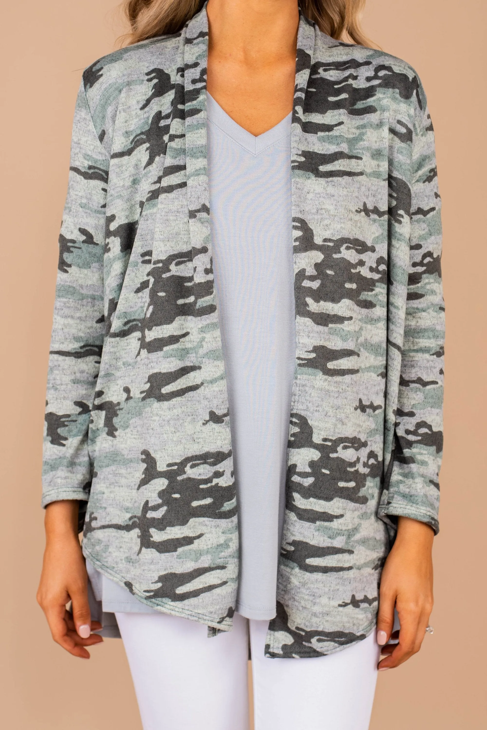 Feel The Vibes Olive Green Camo Cardigan