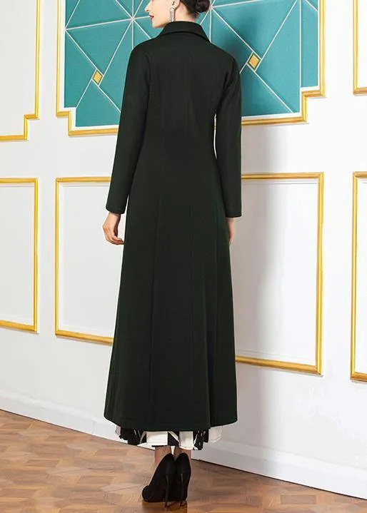 fine Loose fitting long coat  coat aymy green wild Woolen Coats