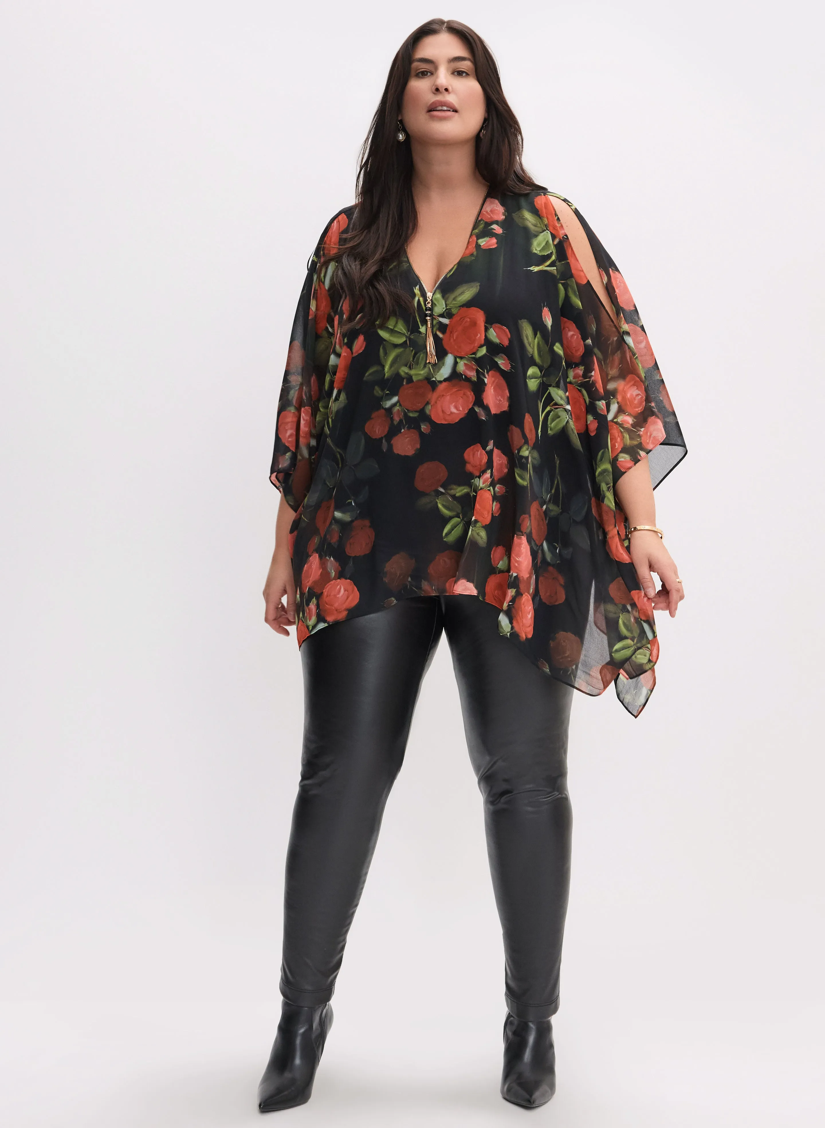 Floral Print Chiffon Poncho