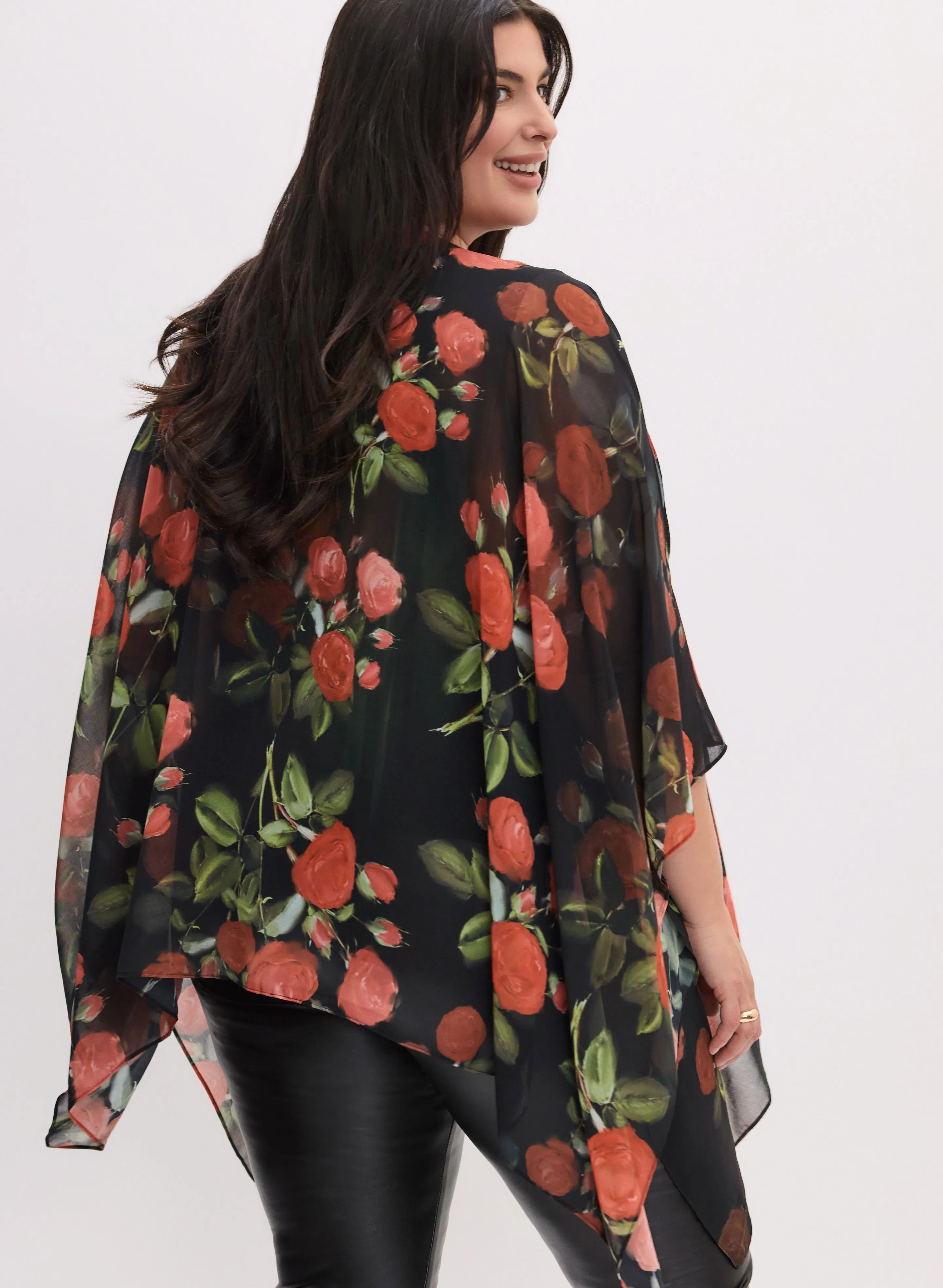 Floral Print Chiffon Poncho