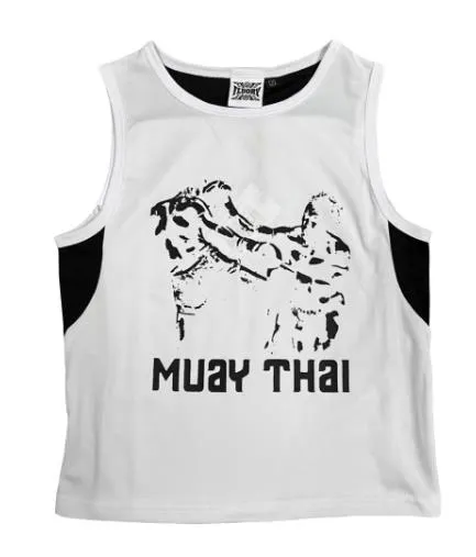 FLUORY TF22 MUAY THAI BOXING Training Vest Tank Top XXXS-L Junior White Black