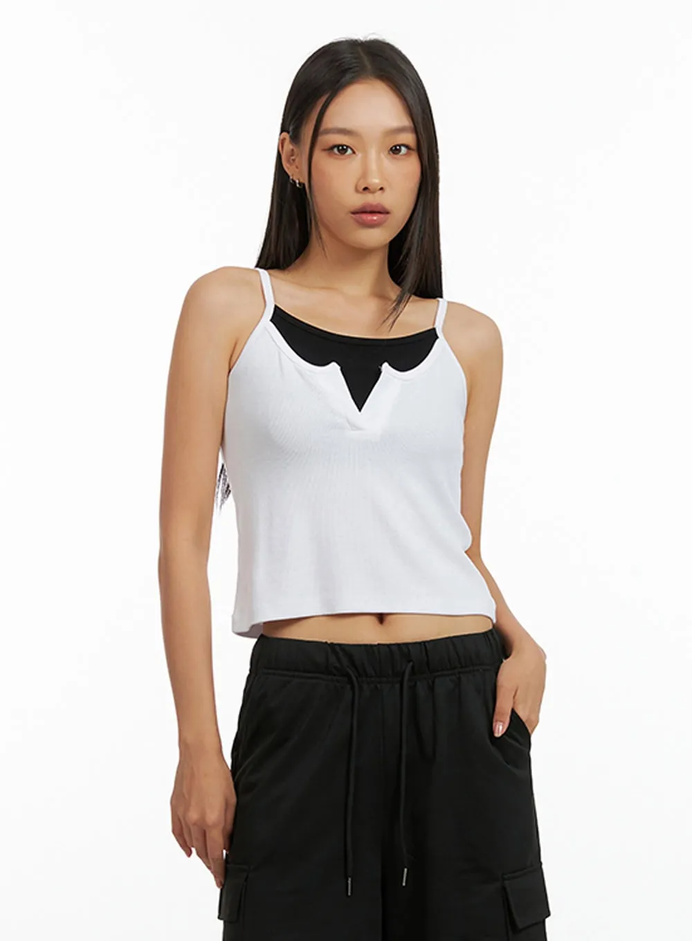 Front Slit Layered Crop Tank Top IG405