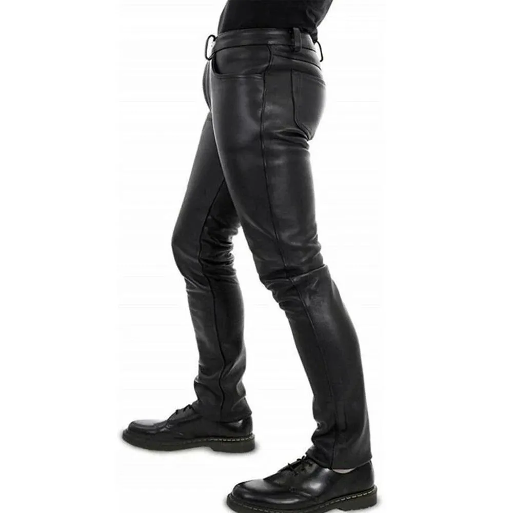 Funki Buys | Pants | Men's Luxury Faux Leather Slim Fit Pants