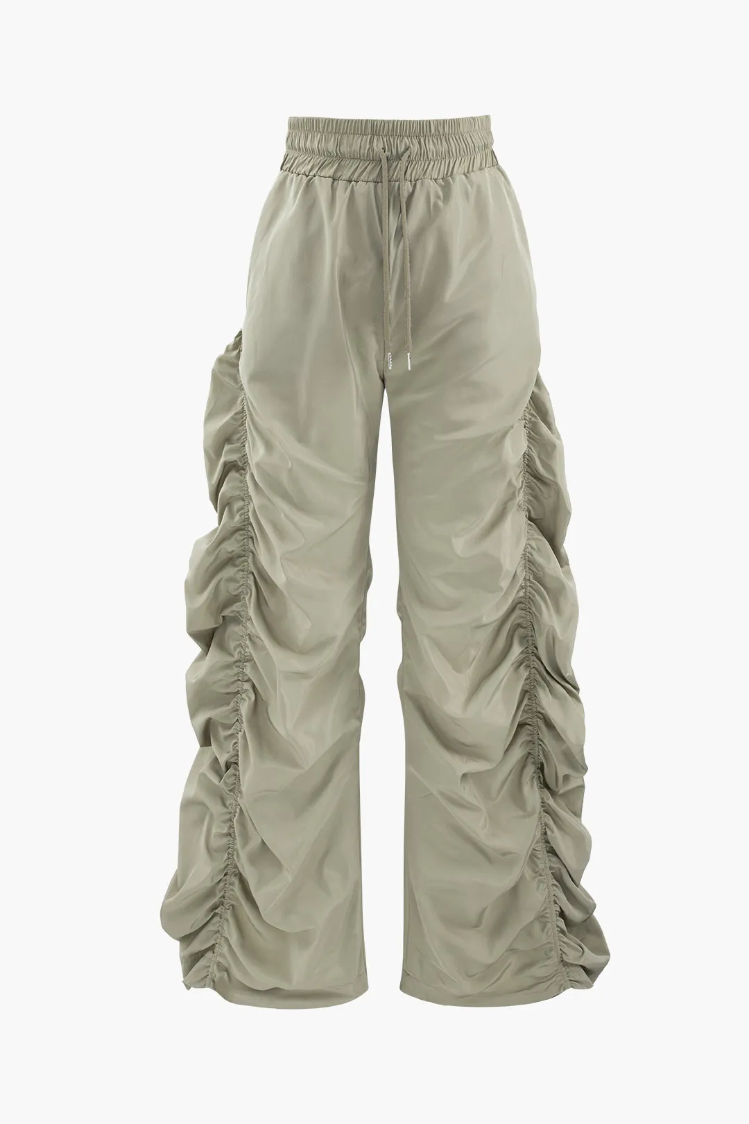 Gathered Drawstring Wide Leg Cargo Pants