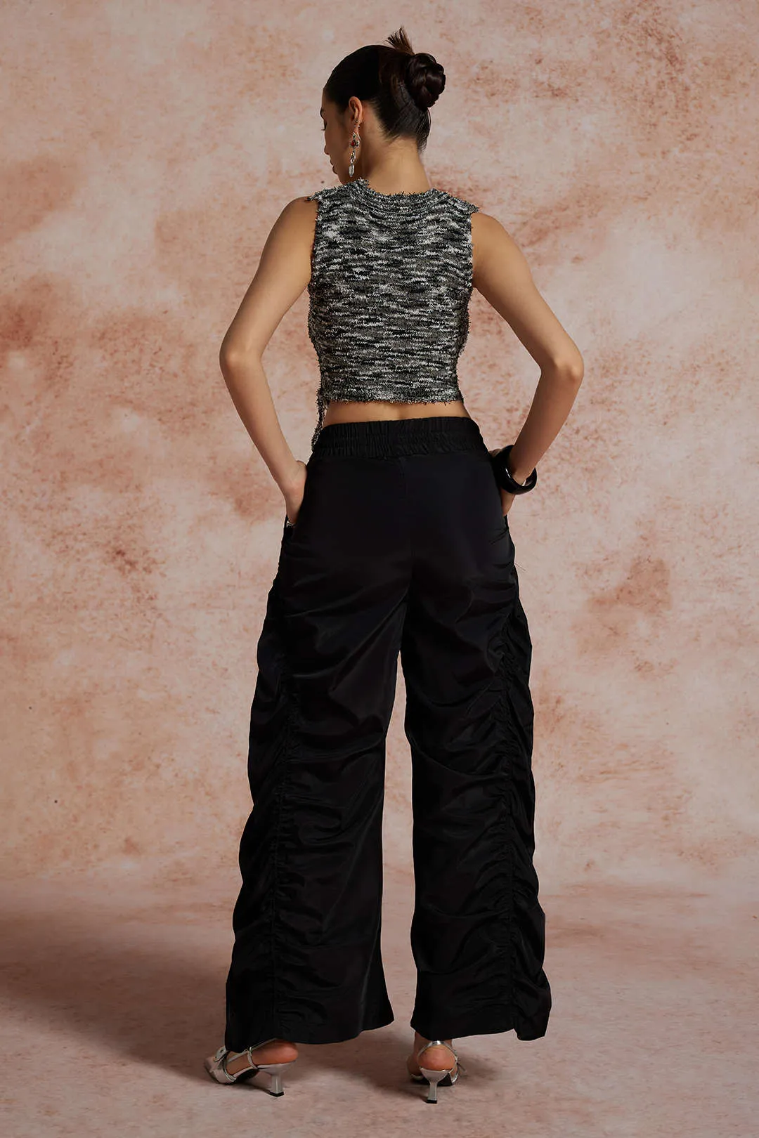 Gathered Drawstring Wide Leg Cargo Pants