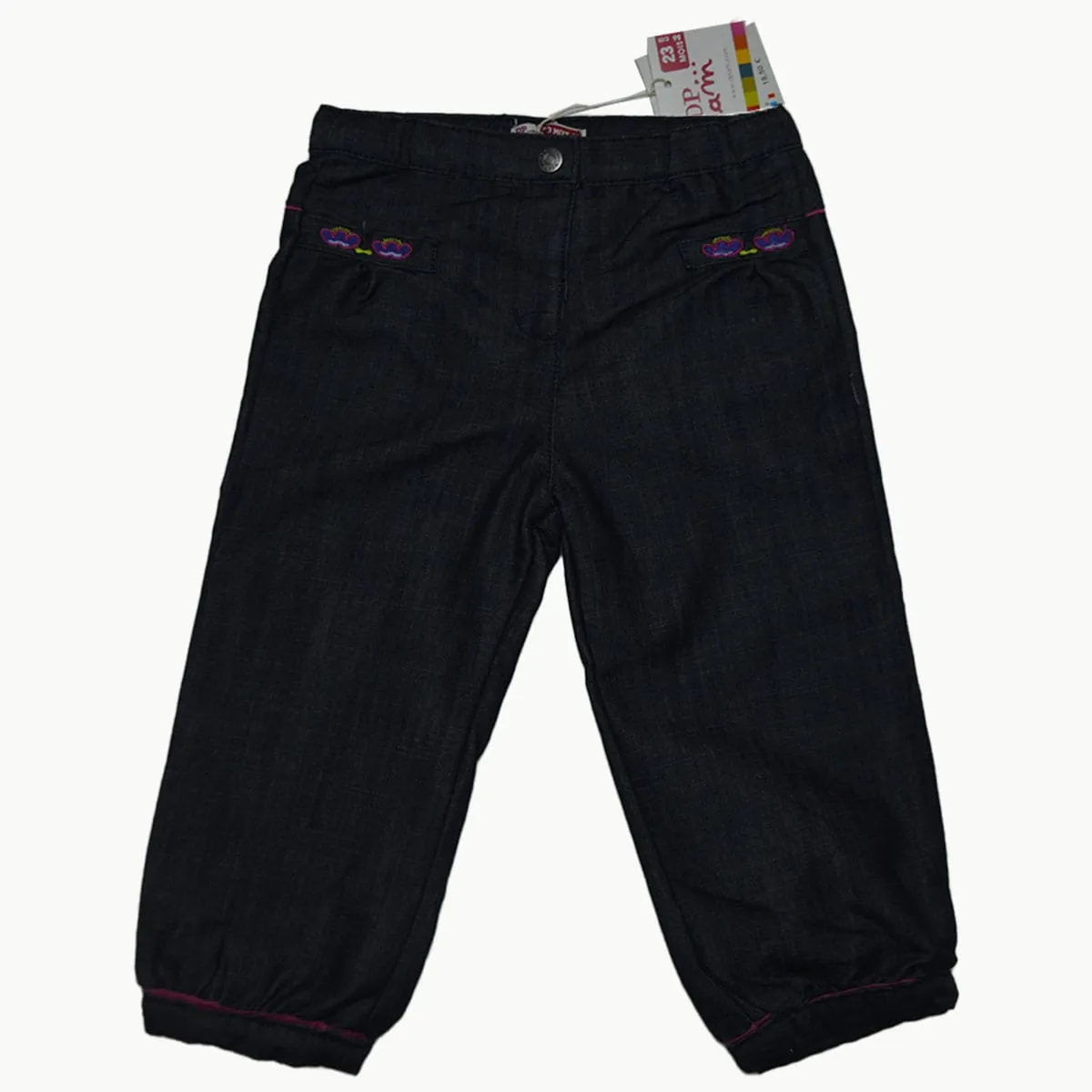 Girls Black Denim Jean Joggers | Embroidered Design | 24 Months