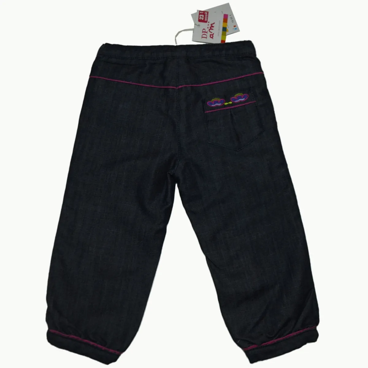 Girls Black Denim Jean Joggers | Embroidered Design | 24 Months