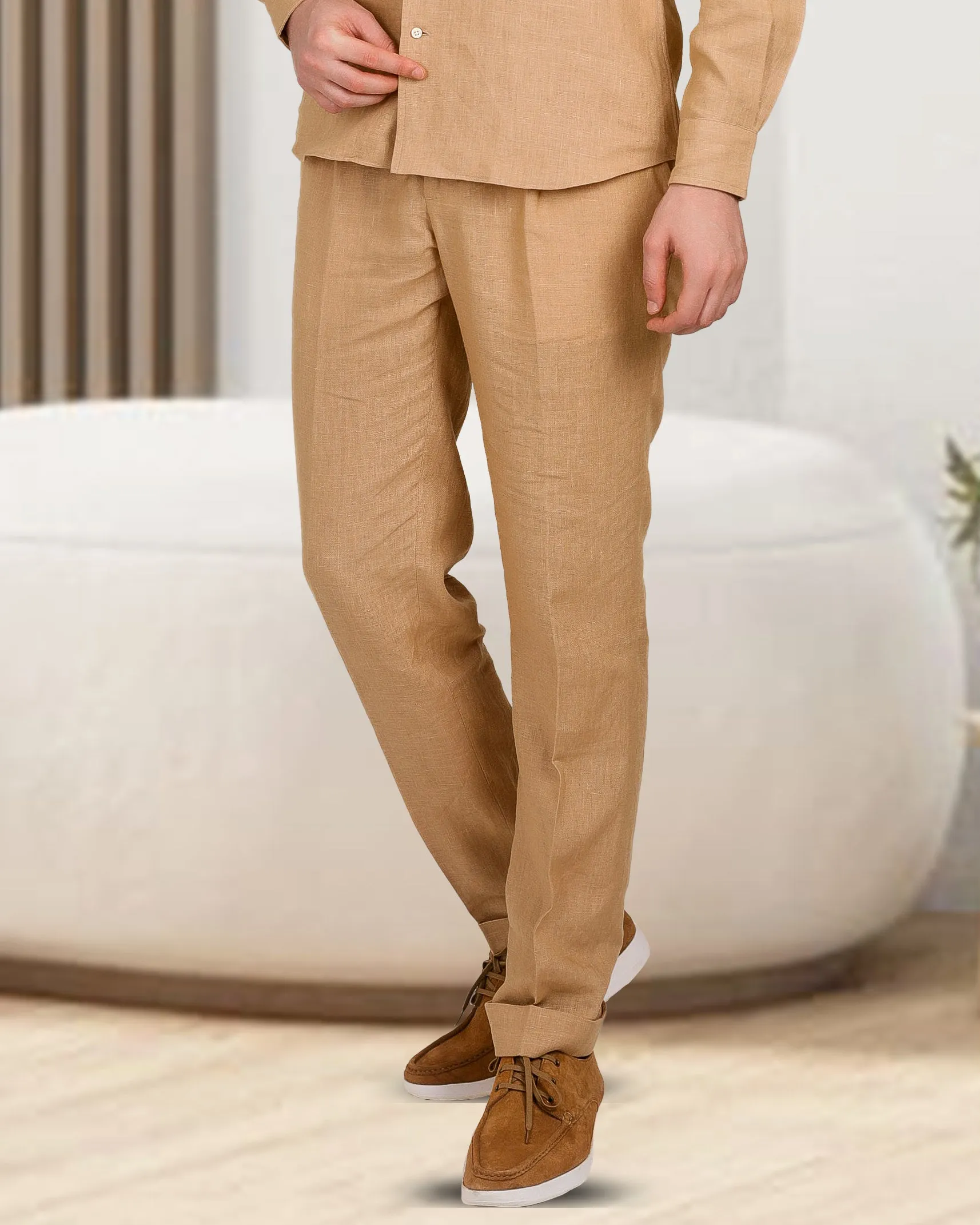 Golden Linen Dress Pant