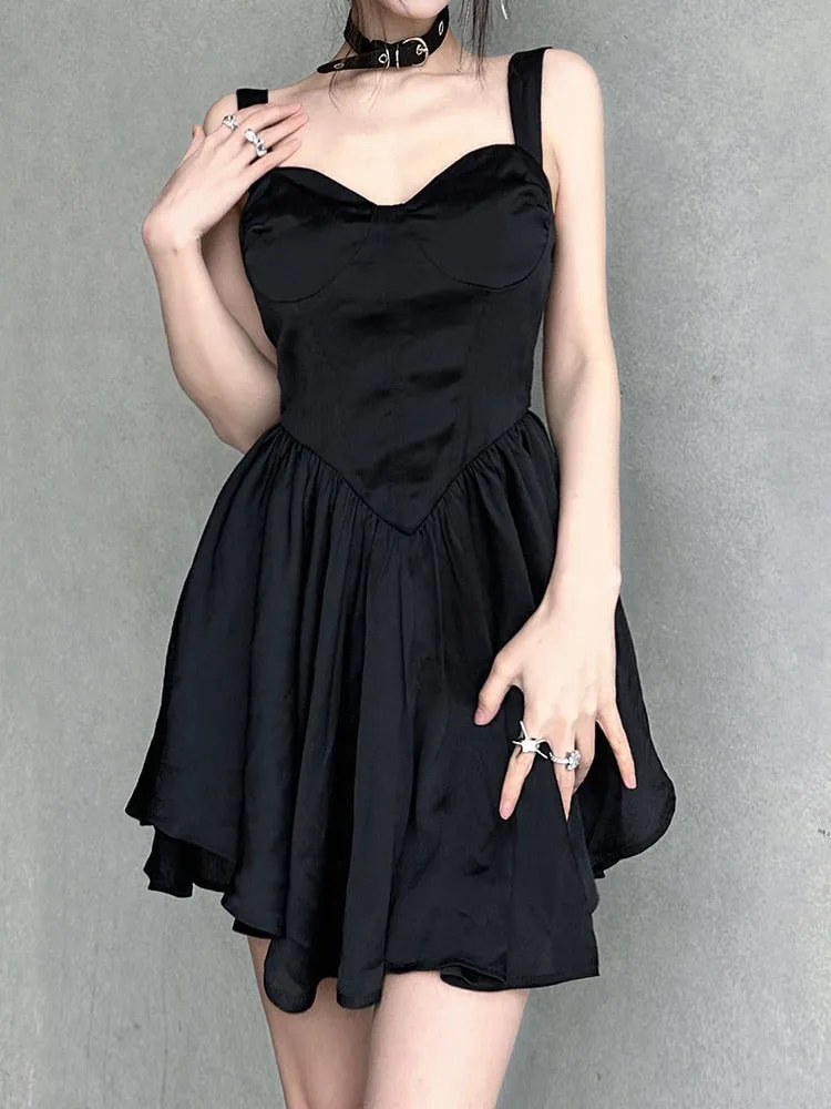 Gothic Mini Sundress Folds Dress