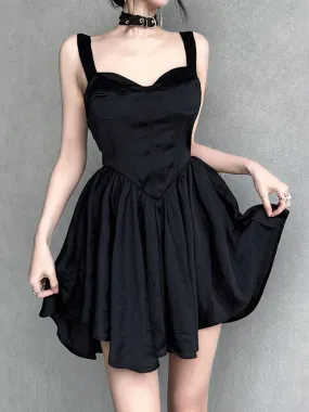 Gothic Mini Sundress Folds Dress