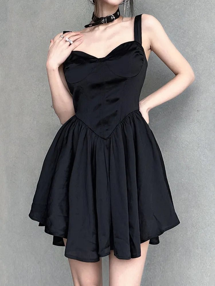 Gothic Mini Sundress Folds Dress