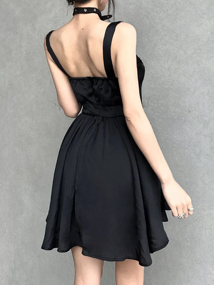 Gothic Mini Sundress Folds Dress