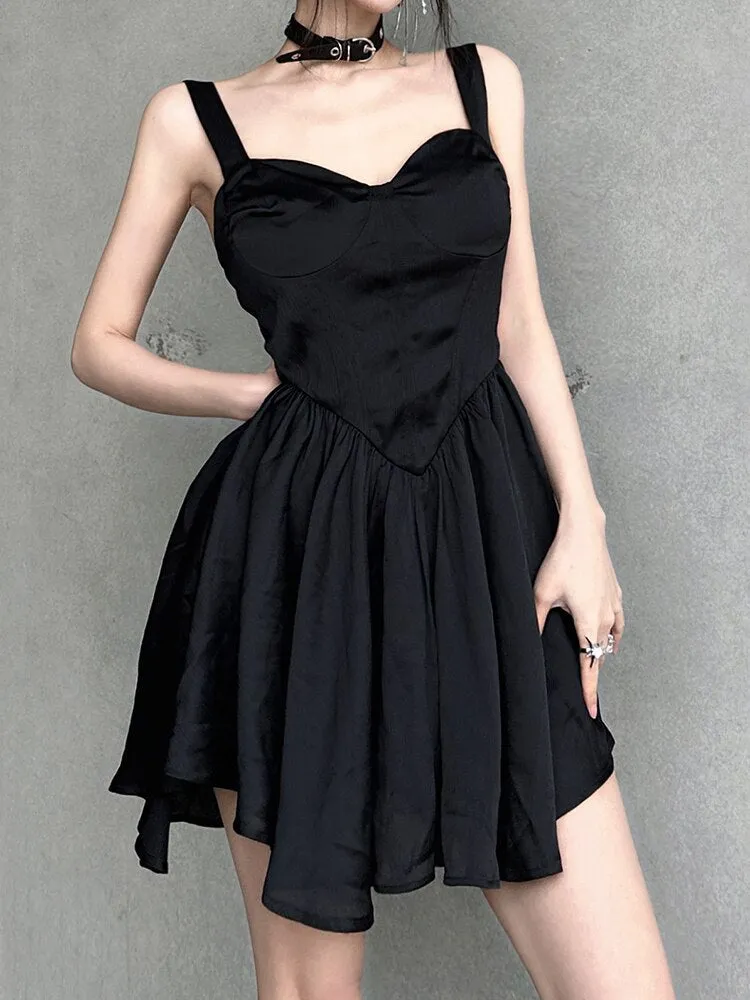 Gothic Mini Sundress Folds Dress