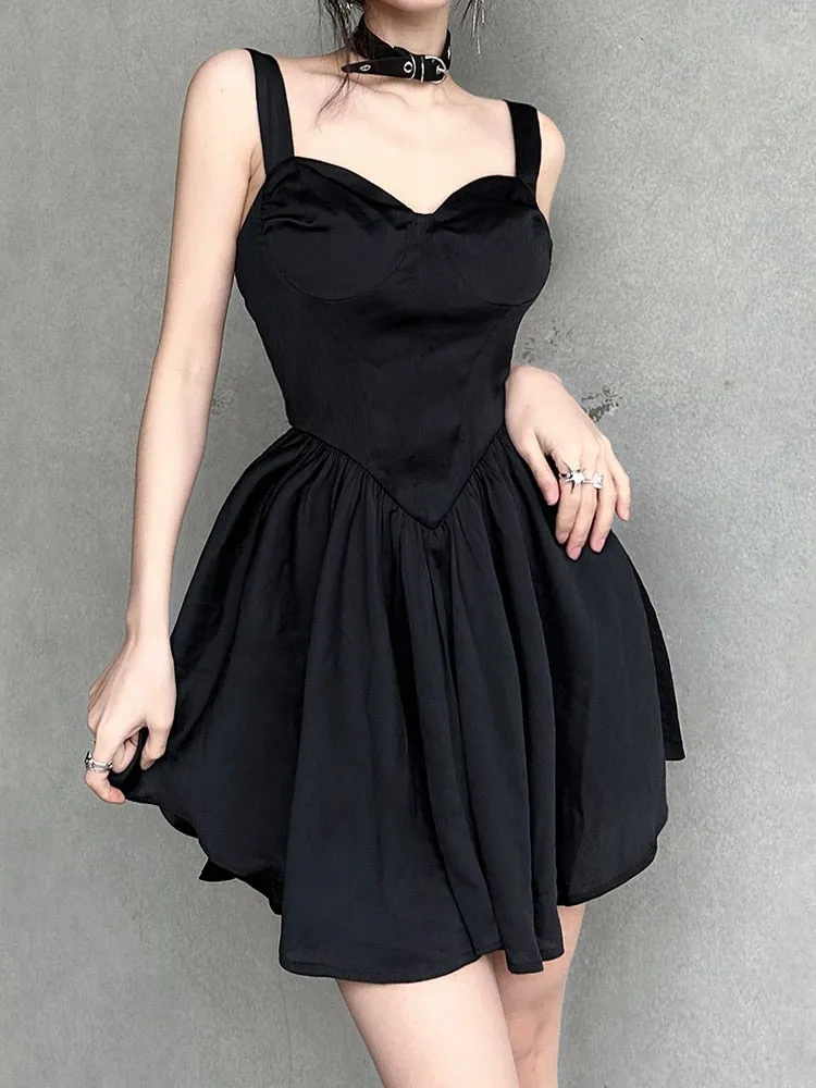 Gothic Mini Sundress Folds Dress