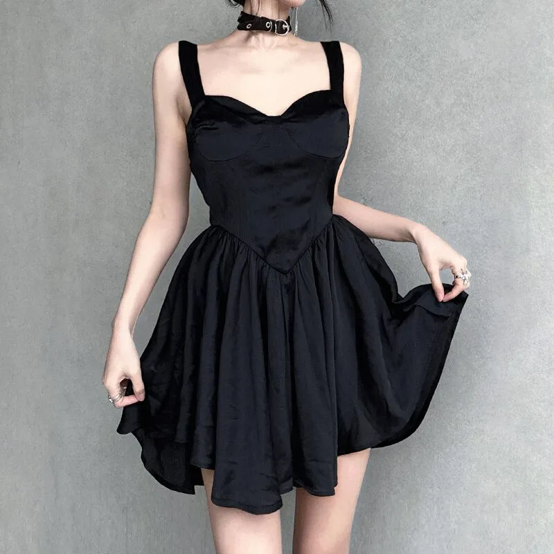 Gothic Mini Sundress Folds Dress