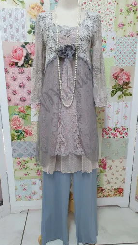 Grey & Blush Pink 4-Piece Pants Set ML015