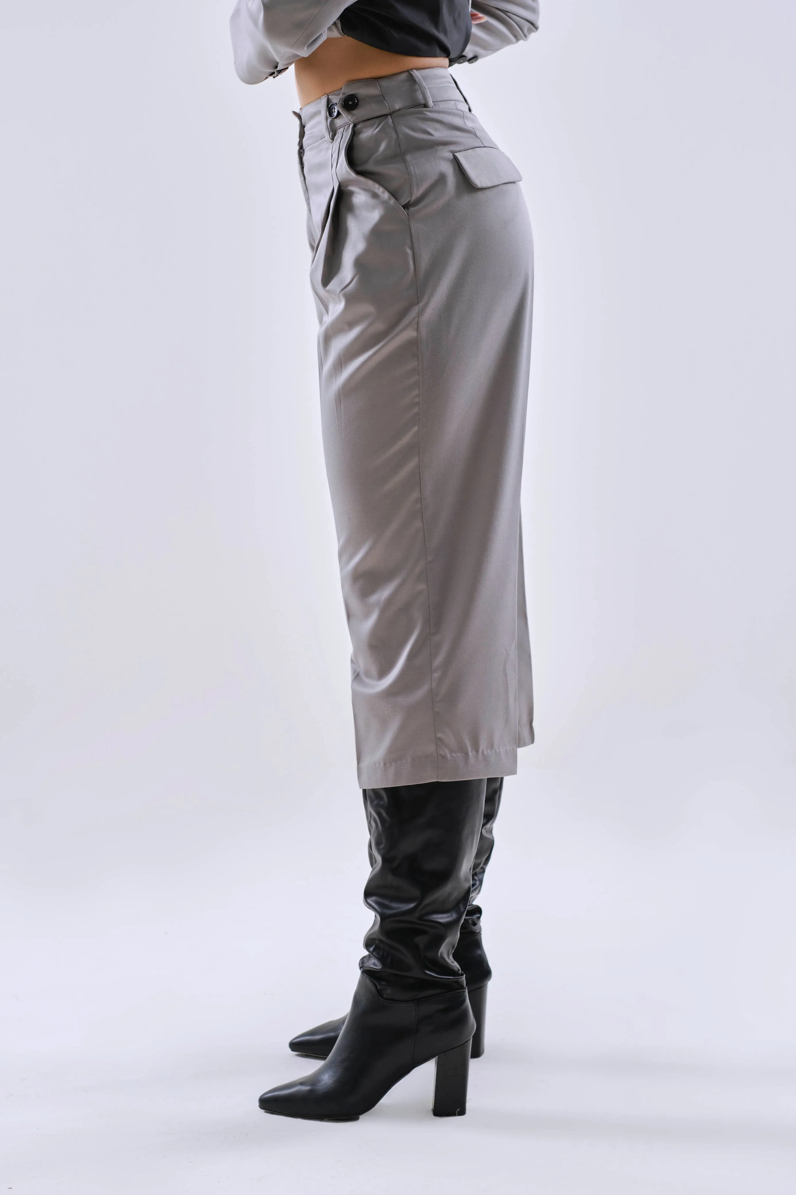 Grey Officewear Adjustable Pleated Culottes