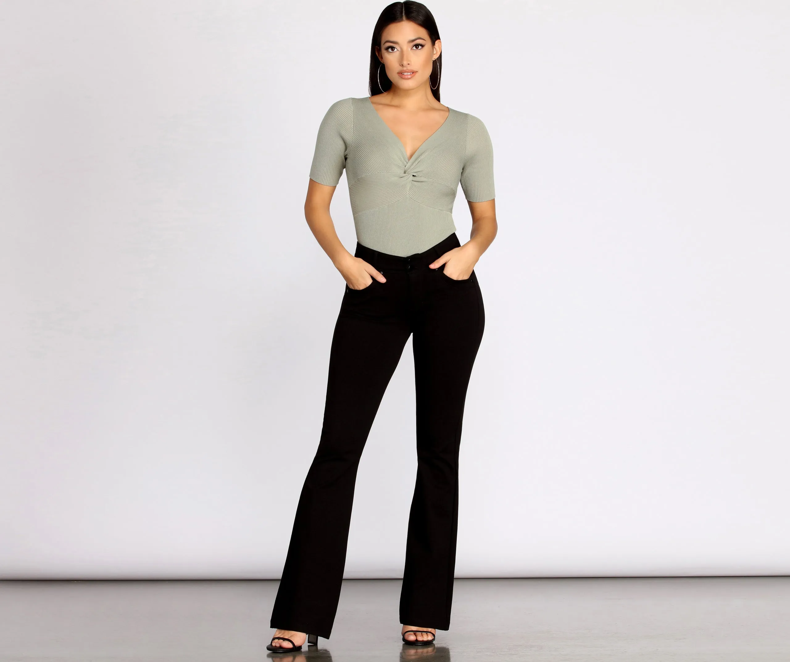 High Waist Flare Ponte Pants